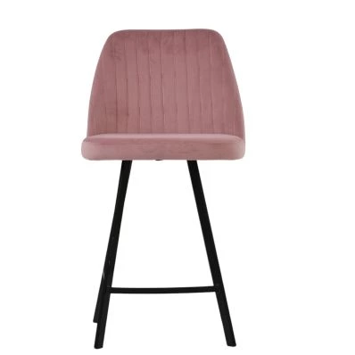 Nico Bar Stool Pink Velvet & Black 75cm