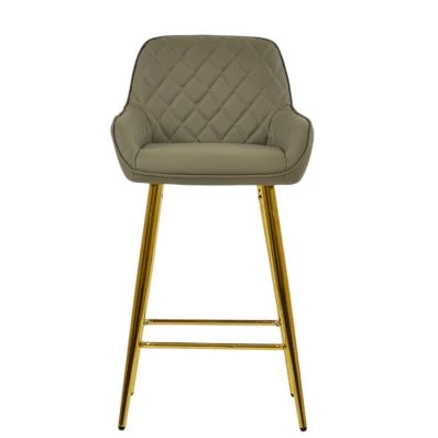 Carson Bar Stool Taupe Leather & Gold