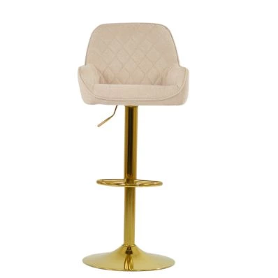 Roman Bar Stool Natural Cream Fabric & Gold