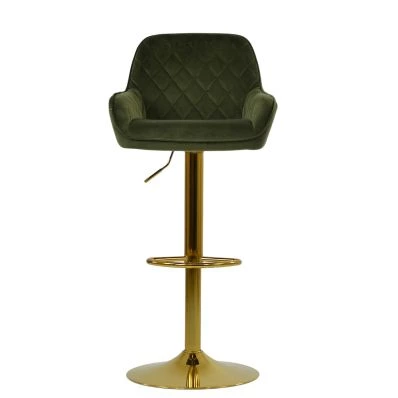 Roman Bar Stool Olive Green Velvet & Gold