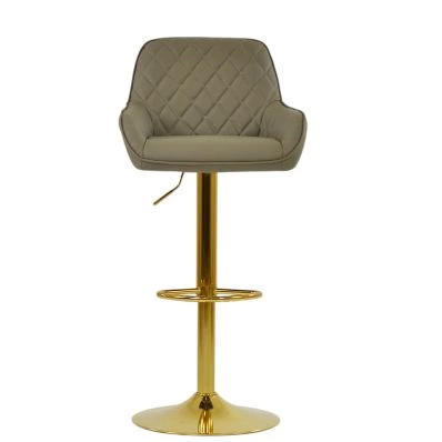 Roman Bar Stool Taupe Leather & Gold