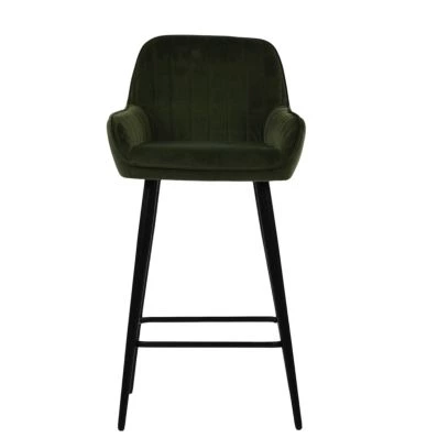 Hamilton Bar Stool in Olive Green Velvet & Black Base