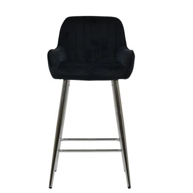 Hamilton Bar Stool Black Velvet & Chrome