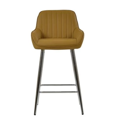 Hamilton Bar Stool Light Tan Brown Leather & Chrome