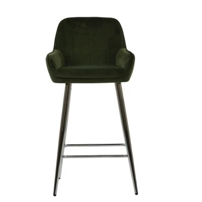 Hamilton Bar Stool in Olive Green Velvet & Chrome Base