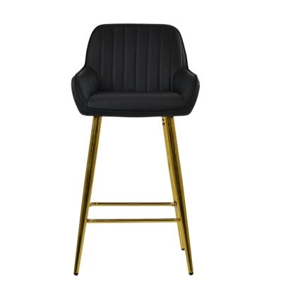 Hamilton Bar Stool Black Leather & Gold
