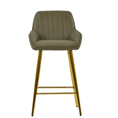 Hamilton Bar Stool Taupe Leather & Gold
