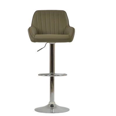 Blair Bar Stool Taupe Leather & Chrome
