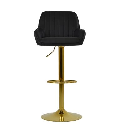 Harton Bar Stool Black Leather & Gold