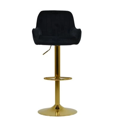 Harton Bar Stool Black Velvet & Gold
