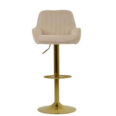 Harton Bar Stool Natural Cream Fabric & Gold