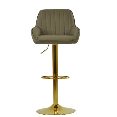 Harton Bar Stool Taupe Leather & Gold