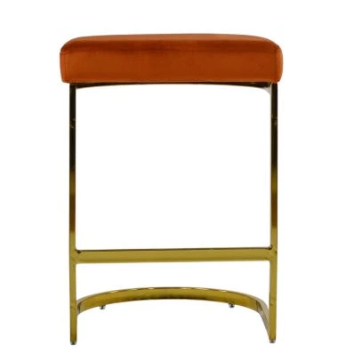 Layto Bar Stool Burnt Orange Velvet & Brass 75cm