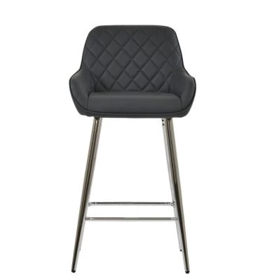 Carson Bar Stool Dark Grey Leather & Chrome Base