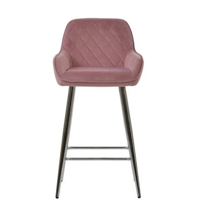 Carson Bar Stool Pink Velvet & Chrome Base
