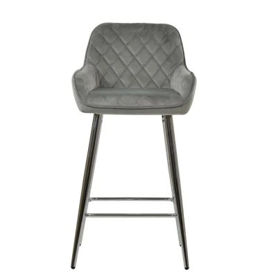 Carson Bar Stool Grey Velvet & Chrome Base