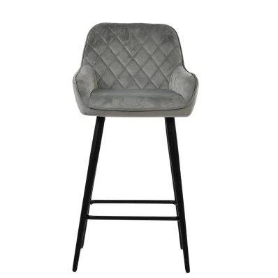 Carson Bar Stool Grey Velvet & Black Base