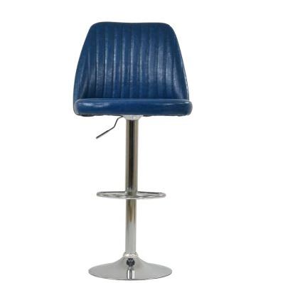Darwin Bar Stool Blue Leather & Chrome Base