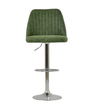 Darwin Bar Stool Aged Olive Green Leather & Chrome Base