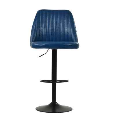 Tuscan Bar Stool Blue Leather & Black Base