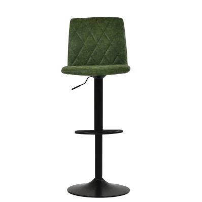 Ares Bar Stool Aged Olive Green Leather & Black Base