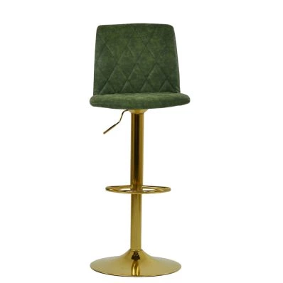 Arizona Bar Stool Aged Olive Green Leather & Gold Base