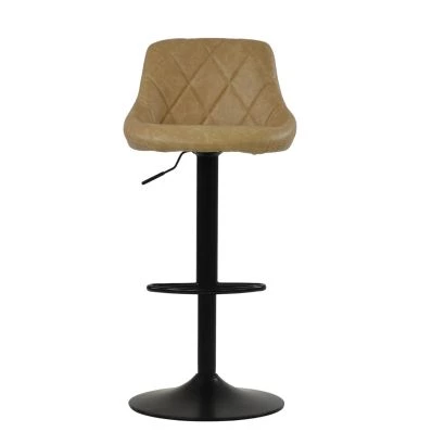 Fleur Bar Stool Aged Cream Leather & Black Base