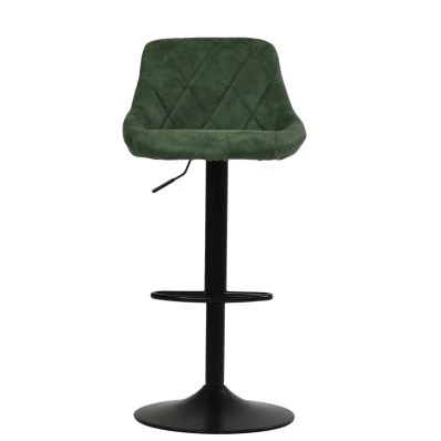 Fleur Bar Stool Aged Olive Green Leather & Black Base