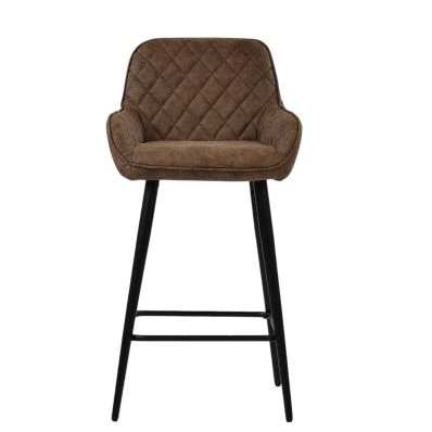 Carson Bar Stool Aged Brown Leather & Black Base