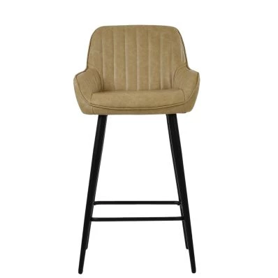 Hamilton Bar Stool Aged Cream Leather & Black Base
