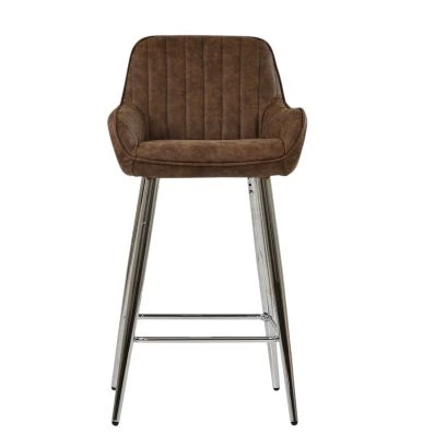 Hamilton Bar Stool Aged Brown Leather & Chrome Base
