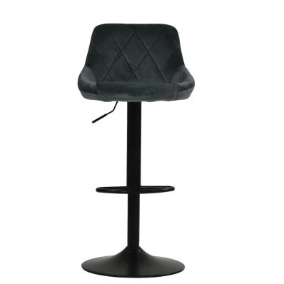 Fleur Bar Stool Grey Velvet & Black Base