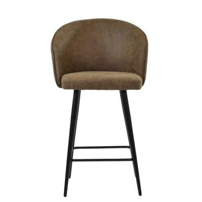 Novara Bar Stool Aged Brown Leather & Black Base