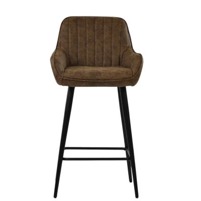 Hamilton Bar Stool Aged Brown Leather & Black Base