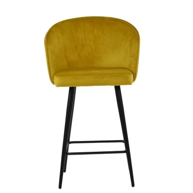 Novara Bar Stool Yellow Velvet & Black Base