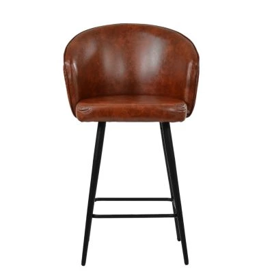 Novara Bar Stool Vintage Tan Brown Leather & Black Base