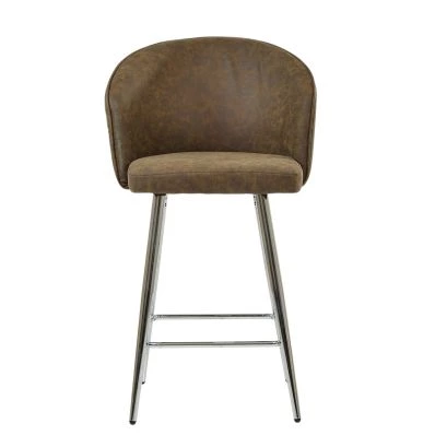 Novara Bar Stool Aged Brown Leather & Chrome Base