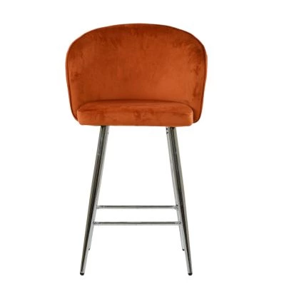 Novara Bar Stool Burnt Orange Velvet & Chrome Base