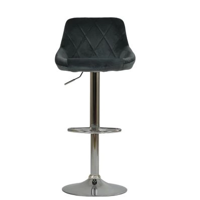 Flo Bar Stool Grey Velvet & Chrome Base