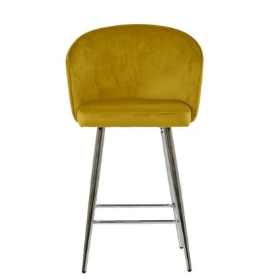Novara Bar Stool Yellow Velvet & Chrome Base