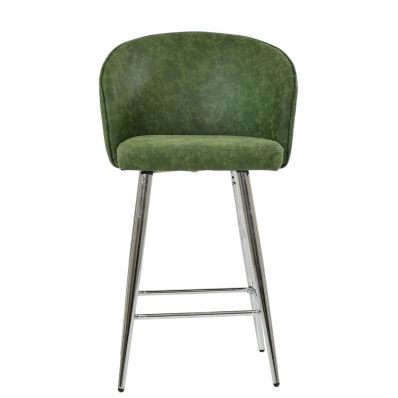 Novara Bar Stool Aged Olive Green Leather & Chrome Base