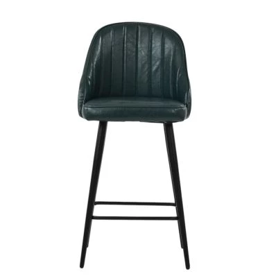 Hanna Bar Stool Forest Green Leather & Black Base