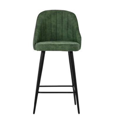 Hanna Bar Stool Aged Olive Green Leather & Black Base