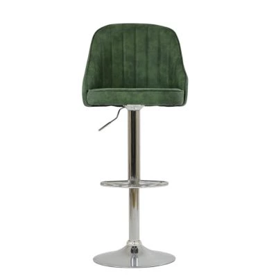 Palento Bar Stool Aged Olive Green Leather & Chrome Base