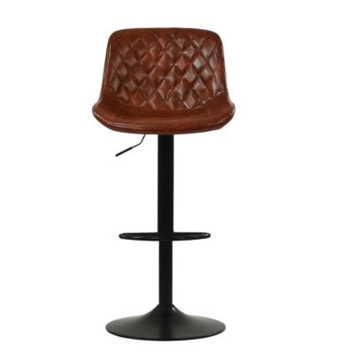 Torek Bar Stool Vintage Brown Leather & Black Base