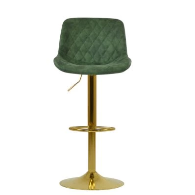 Graf Bar Stool Aged Olive Green Leather & Gold Base