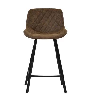 Matteo Bar Stool Aged Brown Leather & Black 65cm