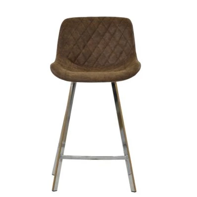 Matteo Bar Stool Aged Brown Leather & Chrome 65cm