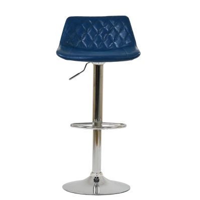 Hudson Bar Stool Blue Leather & Chrome Base