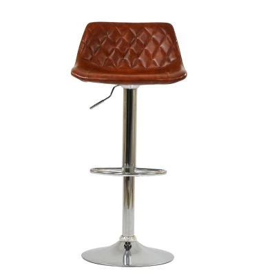 Hudson Bar Stool Vintage Tan Brown Leather & Chrome Base